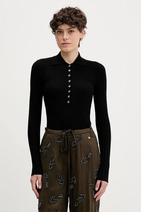 Sisley sweter z dodatkiem wełny damski kolor czarny lekki 1QNQL300E - zdjęcie produktu nr 1