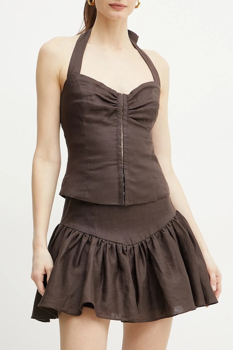Bardot spódnica lniana AMORETTE kolor brązowy mini rozkloszowana 59864SB2 - zdjęcie produktu nr 1
