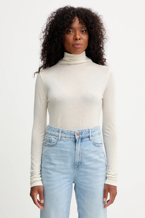 BOSS longsleeve z wełną kolor beżowy z półgolfem 50550639 - zdjęcie produktu nr 1