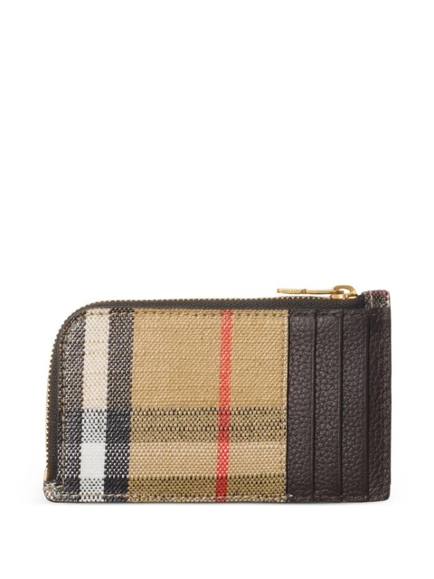 Burberry check-pattern zip leather card holder - SAND - zdjęcie produktu nr 1