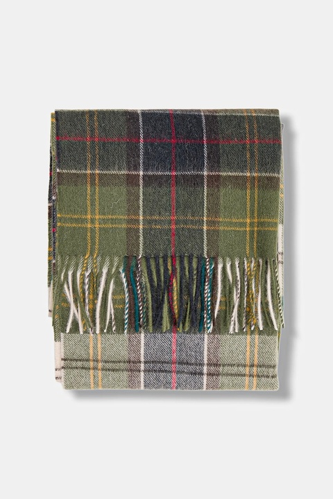 Barbour szalik wełniany damski kolor zielony wzorzysty LSC0477 - zdjęcie produktu nr 1