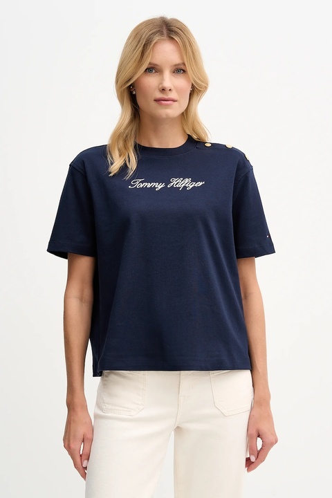 Tommy Hilfiger t-shirt bawełniany damski kolor granatowy WW0WW47819 - zdjęcie produktu nr 1