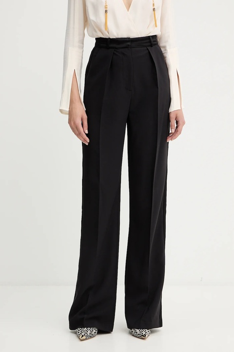 Elisabetta Franchi spodnie damskie kolor czarny proste high waist PA12656E2 - zdjęcie produktu nr 1
