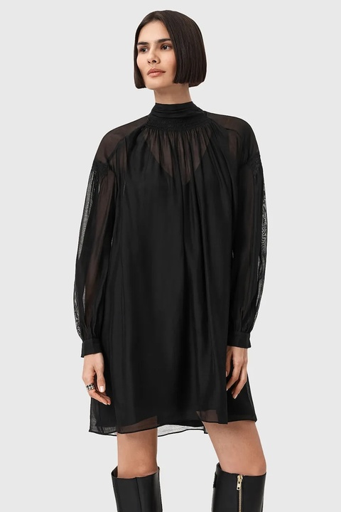 AllSaints sukienka z dodatkiem jedwabiu PEARLA kolor czarny mini rozkloszowana W095DD - zdjęcie produktu nr 2