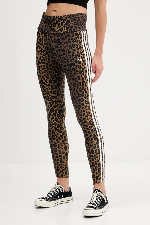 adidas Originals legginsy Legging damskie kolor brązowy wzorzyste JW7308 - zdjęcie produktu nr 1