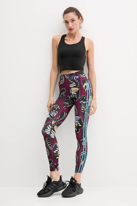 adidas Performance legginsy treningowe x Farm Rio damskie kolor bordowy wzorzyste JL8627 - zdjęcie produktu nr 2