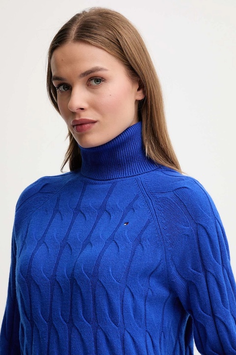 Tommy Hilfiger sweter wełniany damski kolor niebieski lekki z golfem WW0WW46791 - zdjęcie produktu nr 1