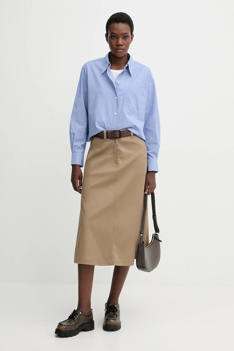 Marc O'Polo spódnica z dodatkiem lyocellu kolor beżowy midi rozkloszowana 600001920065 - zdjęcie produktu nr 2