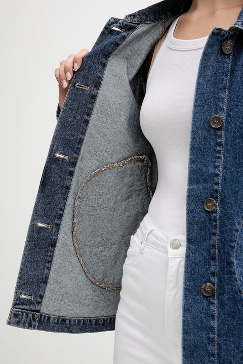 United Colors of Benetton kurtka jeansowa kolor niebieski przejściowa 296XDN005 - zdjęcie produktu nr 2