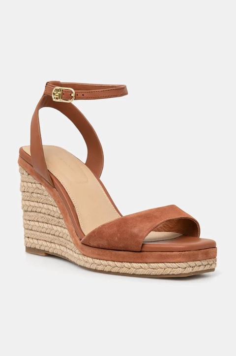 Tommy Hilfiger sandały skórzane LEATHER & SUEDE HIGH WEDGE ESPAD kolor brązowy FW0FW08803 - zdjęcie produktu nr 1