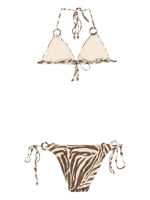 ZIMMERMANN Wanderlust ring-tie zebra-pattern bikini - Brown - zdjęcie produktu nr 1