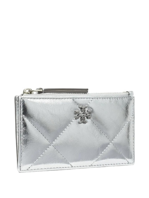 Tory Burch Kira diamond-quilted zip-up card case - Silver - zdjęcie produktu nr 2
