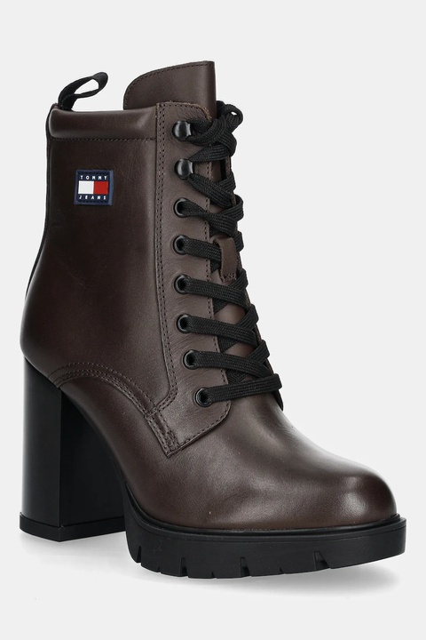 Tommy Jeans botki skórzane TJW HEEL LACE UP BOOT damskie kolor brązowy na słupku EN0EN02832 - zdjęcie produktu nr 1