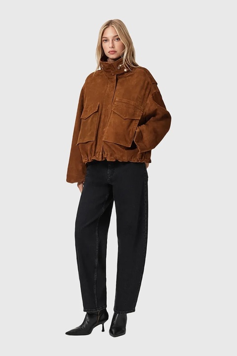 AllSaints kurtka zamszowa kolor brązowy przejściowa W087LD - zdjęcie produktu nr 2