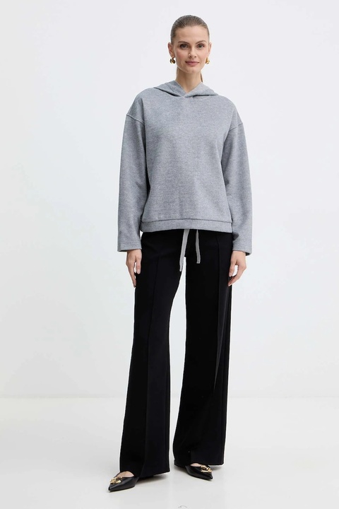 Weekend Max Mara bluza z dodatkiem wełny OSCURI damska kolor szary z kapturem gładka 2525926012600 - zdjęcie produktu nr 1