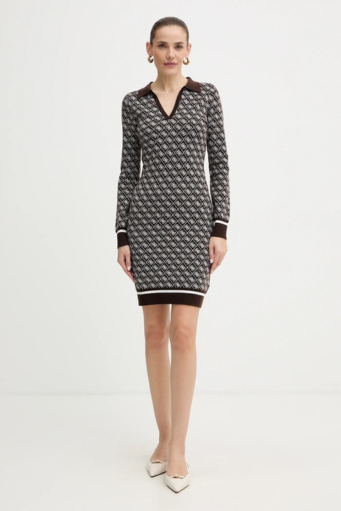 Guess sukienka z domieszką wełny AUBREY kolor brązowy mini dopasowana W5BK25 Z3JD2 - zdjęcie produktu nr 2