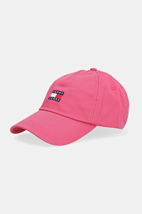 Tommy Jeans czapka z daszkiem bawełniana kolor różowy z aplikacją AW0AW16991 - zdjęcie produktu nr 1