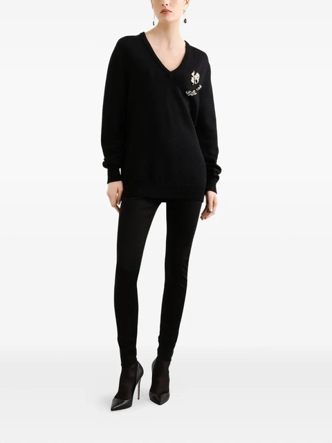 Dolce & Gabbana V-neck embroidered sweater - Black - zdjęcie produktu nr 2