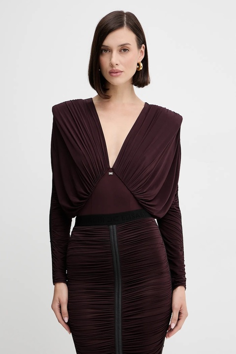 Elisabetta Franchi body damska kolor bordowy gładka BO00556E2 - zdjęcie produktu nr 1