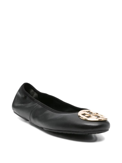 Tory Burch logo-plaque leather ballet flats - Black - zdjęcie produktu nr 1
