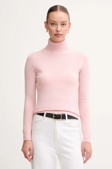 United Colors of Benetton sweter wełniany damski kolor różowy z golfem 1002D2348 - zdjęcie produktu nr 1