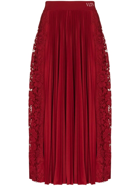 Valentino Garavani floral-lace pleated midi skirt - Red - zdjęcie produktu nr 1