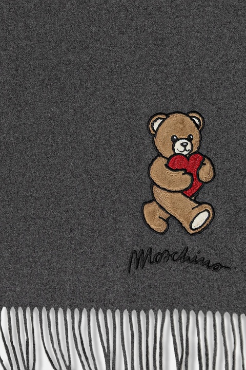 Moschino szalik wełniany kolor szary z aplikacją M3330 30835 - zdjęcie produktu nr 2