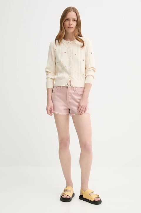 Levi's szorty jeansowe damskie kolor różowy gładkie high waist - zdjęcie produktu nr 2