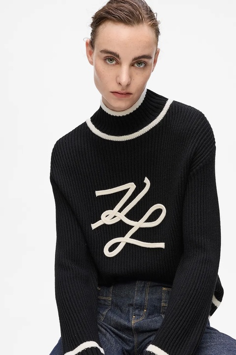 Karl Lagerfeld sweter wełniany damski kolor czarny z półgolfem A4W18051 - zdjęcie produktu nr 2
