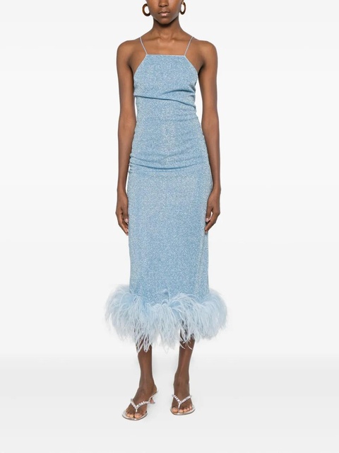 Oséree spaghetti-straps feather-trim dress - Blue - zdjęcie produktu nr 2