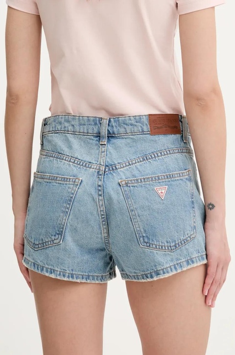 Guess Jeans szorty jeansowe damskie kolor niebieski gładkie high waist W5GD0Y D5O14 - zdjęcie produktu nr 2