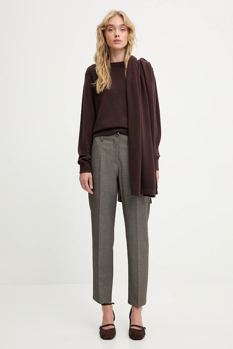 Answear.LAB sweter z wełny merino z szalem damski kolor brązowy lekki - zdjęcie produktu nr 2