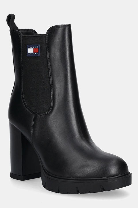Tommy Jeans botki skórzane TJW LEATHER HEEL BOOT damskie kolor czarny na słupku lekko ocieplone EN0EN02831 - zdjęcie produktu nr 1