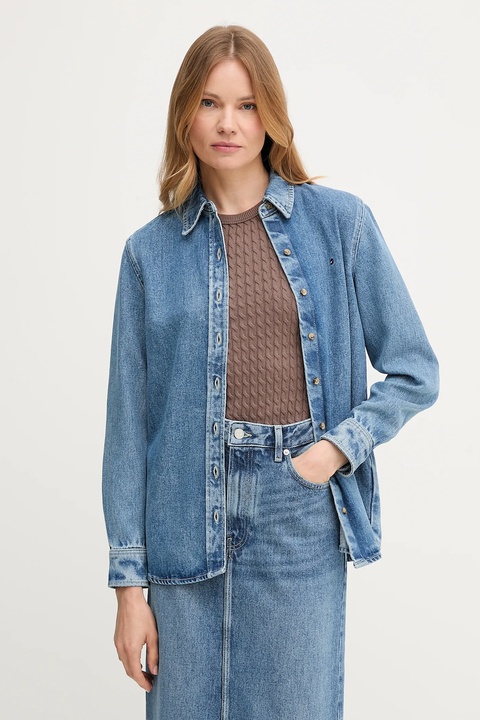 Tommy Hilfiger koszula jeansowa damska kolor niebieski regular z kołnierzykiem klasycznym WW0WW47219 - zdjęcie produktu nr 1