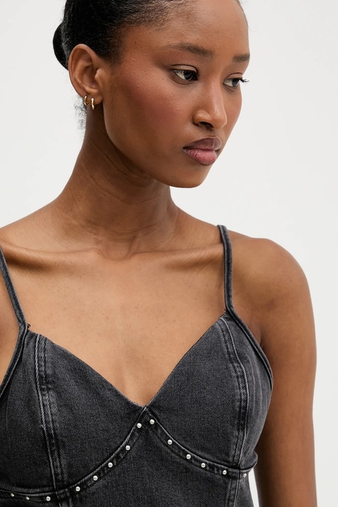 Tommy Jeans sukienka jeansowa kolor szary maxi rozkloszowana DW0DW21634 - zdjęcie produktu nr 2