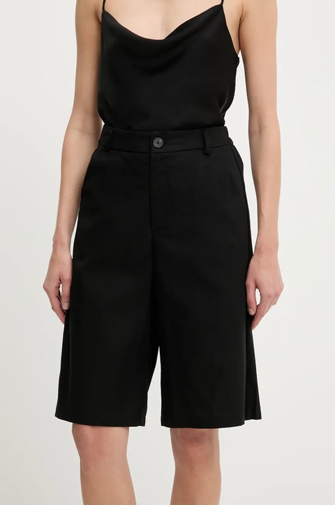 Answear Lab szorty z lnem damskie kolor czarny gładkie high waist - zdjęcie produktu nr 2