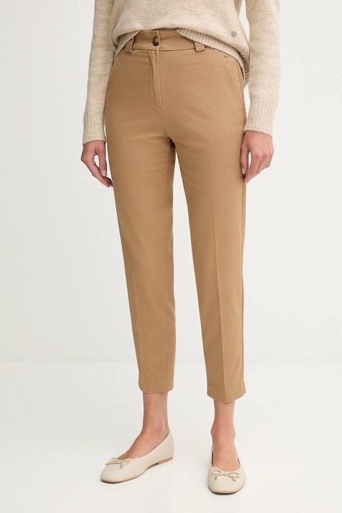 United Colors of Benetton spodnie damskie kolor beżowy dopasowane high waist 4FRXDF096 - zdjęcie produktu nr 1