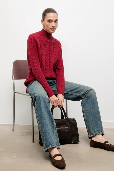 Answear.LAB sweter z kaszmirem damski kolor czerwony z półgolfem - zdjęcie produktu nr 2