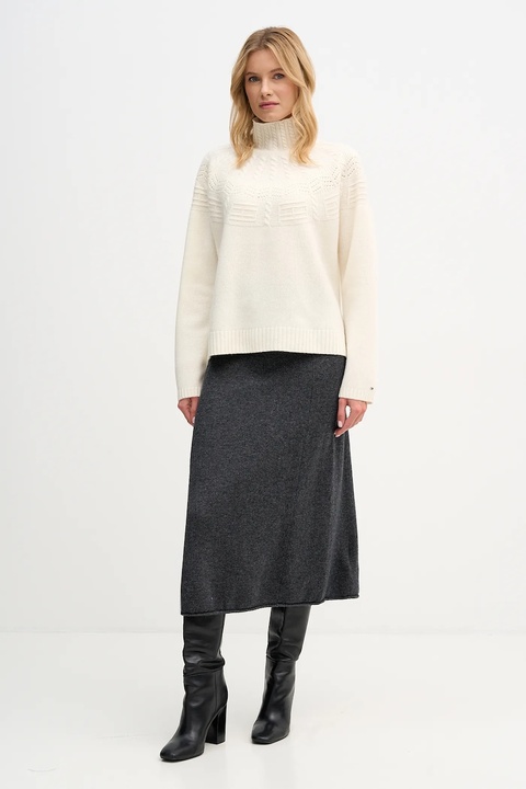 Tommy Hilfiger spódnica wełniana kolor szary midi rozkloszowana WW0WW46756 - zdjęcie produktu nr 1