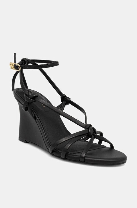 Tommy Hilfiger sandały skórzane LEATHER KNOTS WEDGE SANDAL kolor czarny FW0FW08417 - zdjęcie produktu nr 1
