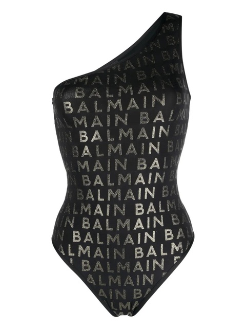 Balmain glitter-logo one-shoulder swimsuit - Black - zdjęcie produktu nr 1