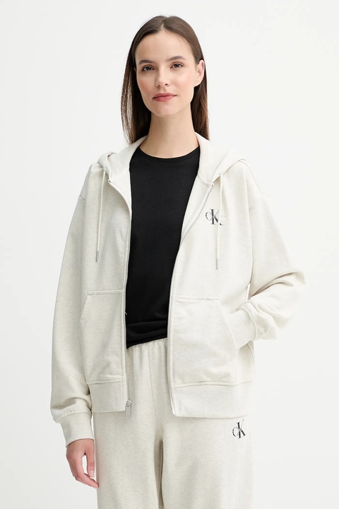 Calvin Klein Jeans bluza damska kolor szary z kapturem z nadrukiem LV047B270G - zdjęcie produktu nr 1