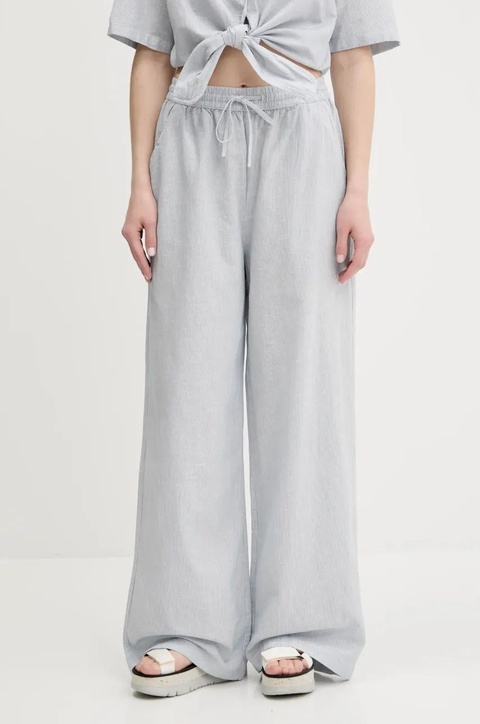 Tommy Jeans spodnie z domieszką lnu damskie kolor niebieski szerokie high waist DW0DW20352 - zdjęcie produktu nr 1
