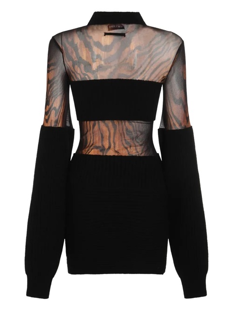 Jean Paul Gaultier tiger-print mesh-insert mini dress - Black - zdjęcie produktu nr 1