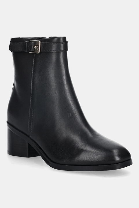 Tommy Hilfiger botki skórzane TH BUCKLE RIDING MID HEEL BOOTIE damskie kolor czarny na słupku FW0FW08859 - zdjęcie produktu nr 1