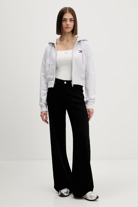 Tommy Jeans bluza bawełniana damska kolor szary z kapturem melanżowa DW0DW21976 - zdjęcie produktu nr 1