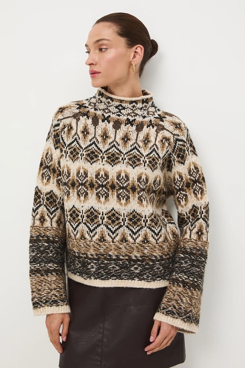 Medicine sweter z domieszką wełny damski kolor multicolor ciepły z półgolfem - zdjęcie produktu nr 1