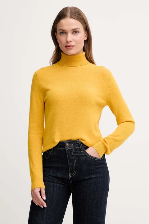 United Colors of Benetton sweter wełniany damski kolor żółty z golfem 1002D2348 - zdjęcie produktu nr 1
