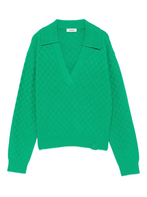 SANDRO textured V-neck sweater - Green - zdjęcie produktu nr 1