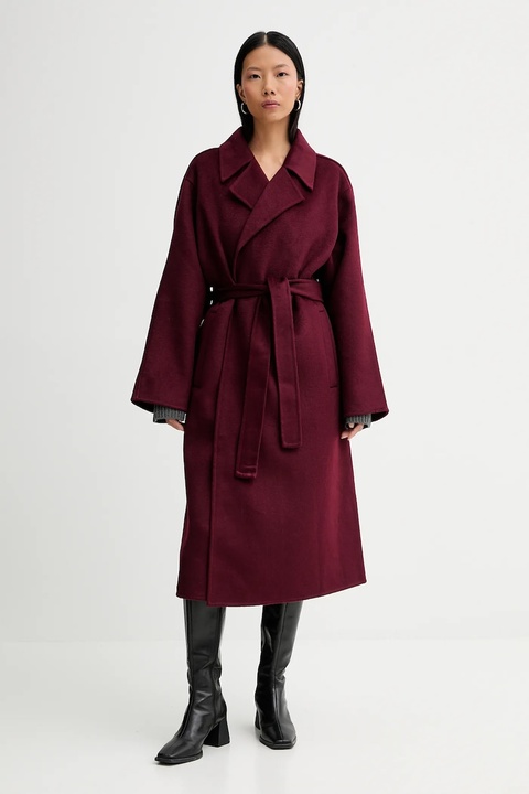Calvin Klein płaszcz z dodatkiem wełny kolor bordowy LV040WL571 - zdjęcie produktu nr 1